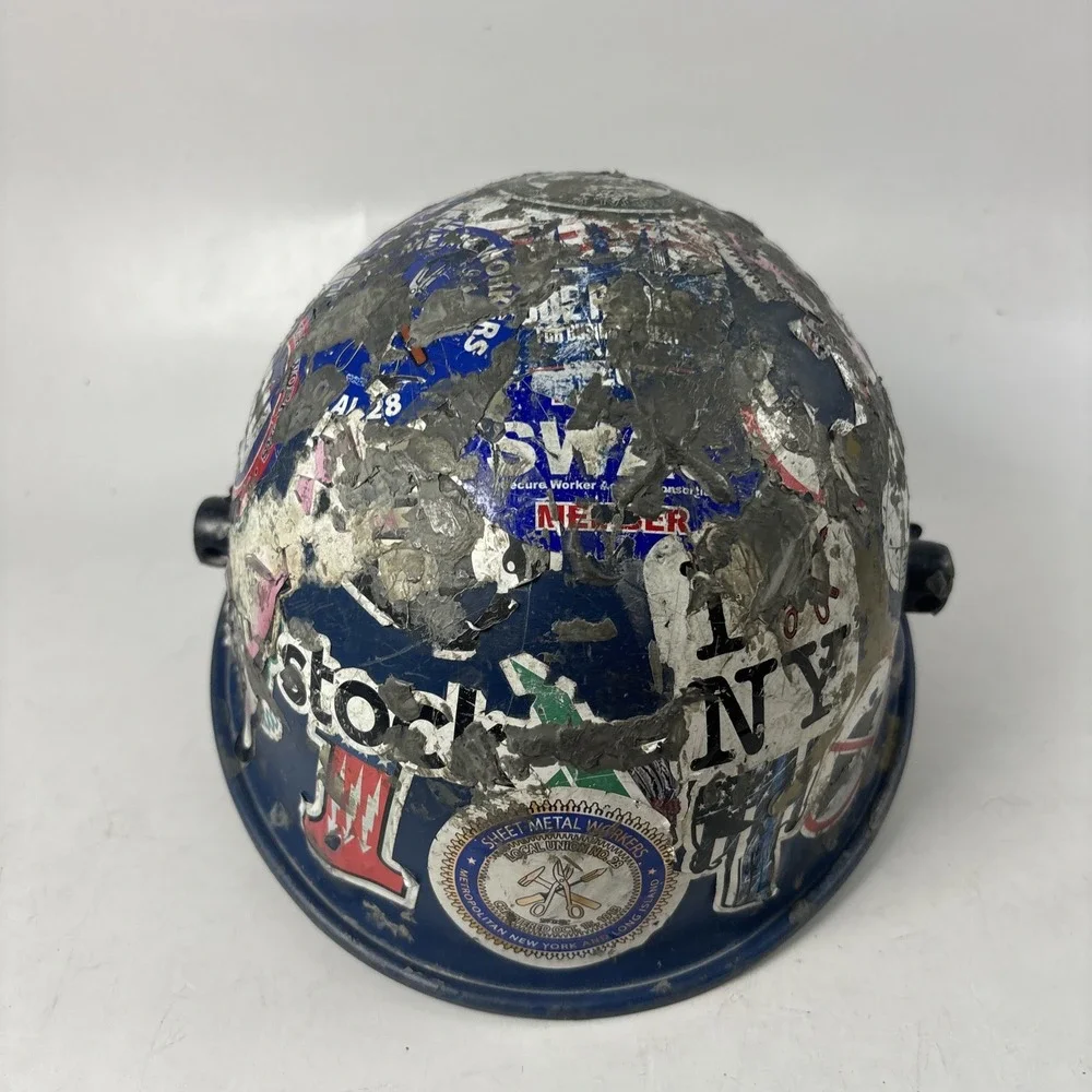 Authentic NYC Union Hard Hat | Local 28 Tin Knocker Stickers | Industrial Decor
